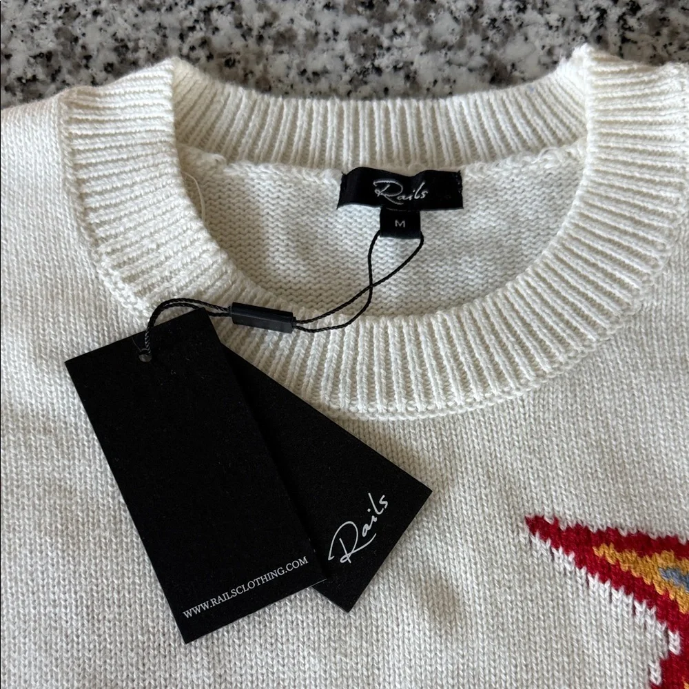 Rails Crew Neck Sweater Cream w/Multicolor Stars Cotton/Cashmere "Perci" Sz M - Picture 4 of 11